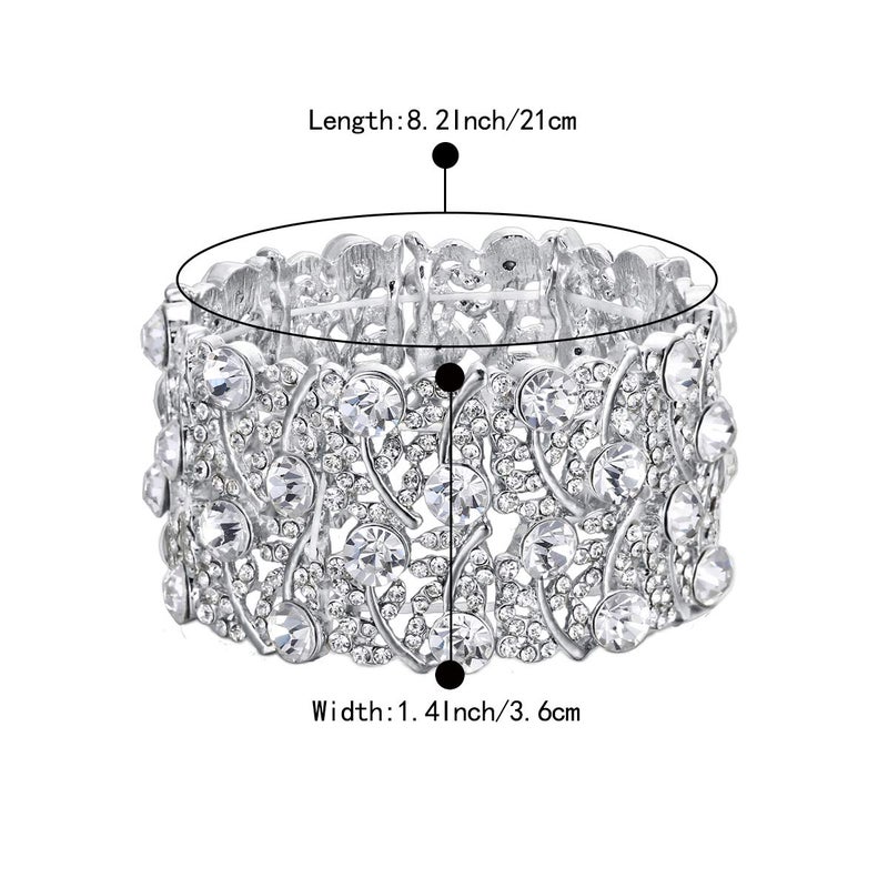 BriLove Women's Wedding Bridal Crystal Cluster Tennis Stretch Bracelet Clear Silver-Tone - Image 5
